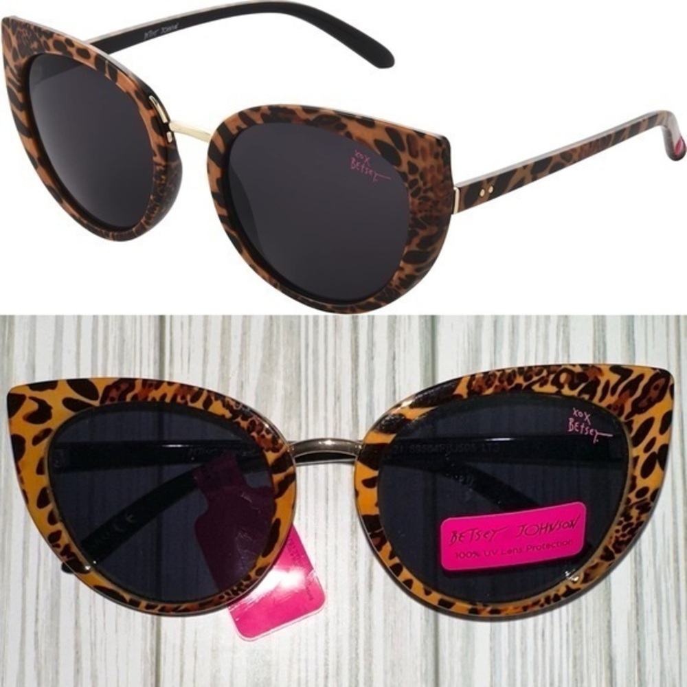 New Betsey Johnson Cateye Leopard Animal Print Sunglasses NWT